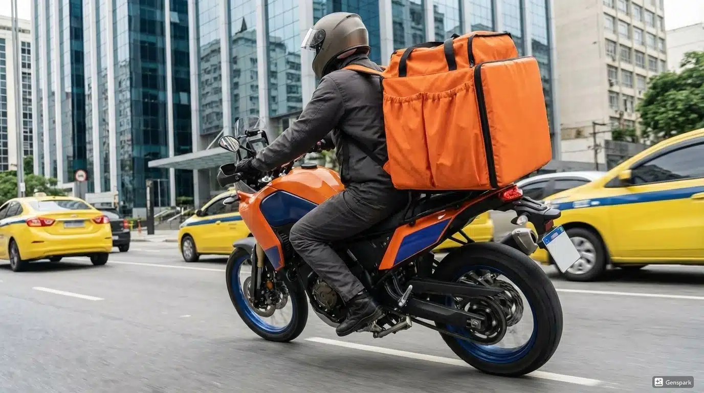 Motoboy em movimento realizando entrega rápida em Uberlândia